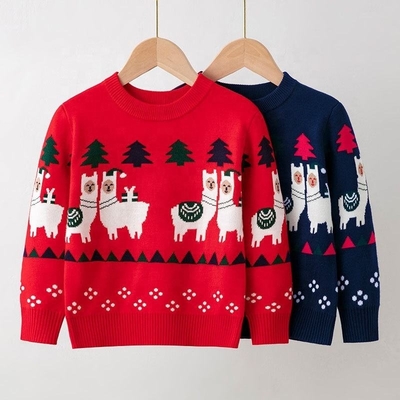 custom 100% cotton cartoon double jacquard kids ugly christmas sweater knit jumpers unisex christmas sweaters for kids