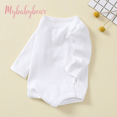 Unisex onesie bodysuit with bib 100% cotton organic jumpsuit knitted baby romper for spring