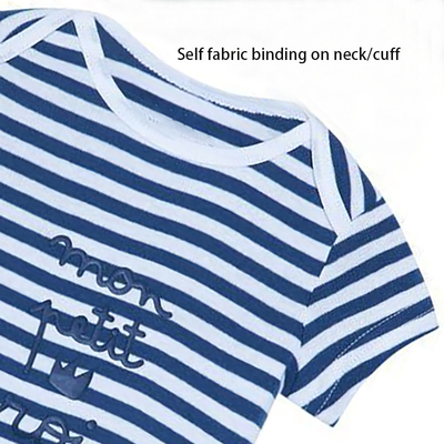 Custom Summer 100% cotton embroidered Stripe Solid Print knitted newborn baby romper
