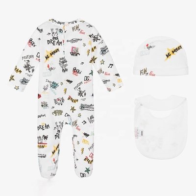 Bamboo Cotton baby clothing set 3 pcs longsleeve romper hat and bibs new style for baby