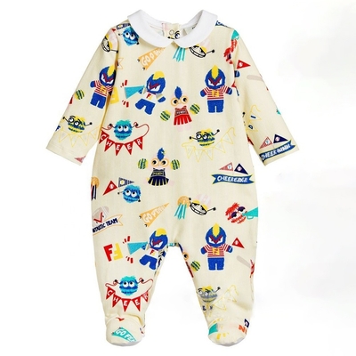 Baby Coming Home Set Newborn Long Sleeve Printed Romper + Bib + Hat 3 Pieces Baby Clothes Set