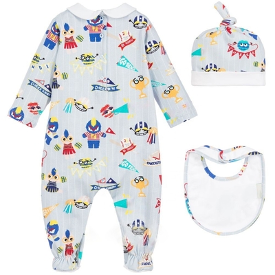 Baby Coming Home Set Newborn Long Sleeve Printed Romper + Bib + Hat 3 Pieces Baby Clothes Set