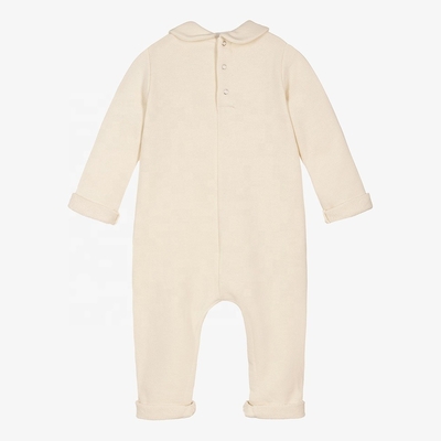igh Quality Unisex CVC Fabric Cotton Baby Rompers Long Sleeve Solid Color Infant Clothing