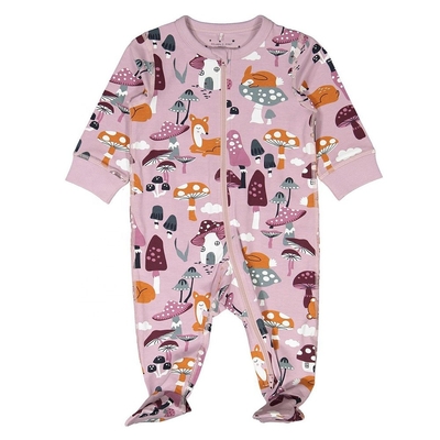 Good Quality Custom 100% Organic Cotton Baby Footie zipper Onesie Jumpsuit Low Price Baby Romper