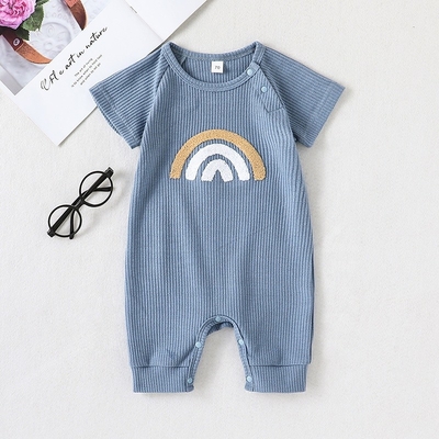 0-24 Months Baby Boys Girls Clothes Jumpsuit Infant Short Sleeve Baby Cotton Clothing Rompers Rainbow Embroidered Jumpsu