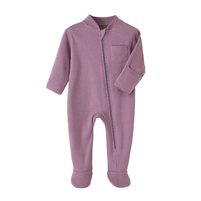 Good Quality Custom 100% Organic Cotton Baby Footie zipper Onesie Jumpsuit Low Price Baby Rompers