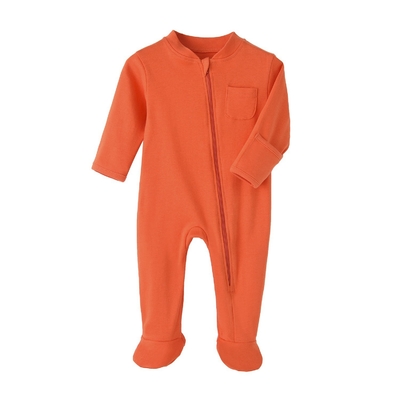 Good Quality Custom 100% Organic Cotton Baby Footie zipper Onesie Jumpsuit Low Price Baby Rompers