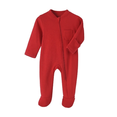 Good Quality Custom 100% Organic Cotton Baby Footie zipper Onesie Jumpsuit Low Price Baby Rompers