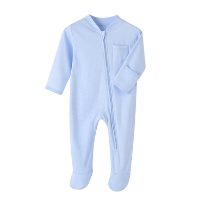 Good Quality Custom 100% Organic Cotton Baby Footie zipper Onesie Jumpsuit Low Price Baby Rompers