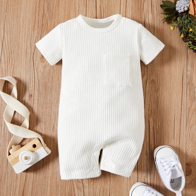 Custom Design Cotton Baby Clothes Baby Boy Romper Rib Knitting Unisex Onesie Short Sleeve Soft Clothes Baby Bodysuit