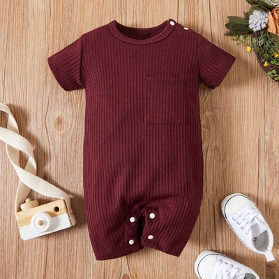 Custom Design Cotton Baby Clothes Baby Boy Romper Rib Knitting Unisex Onesie Short Sleeve Soft Clothes Baby Bodysuit