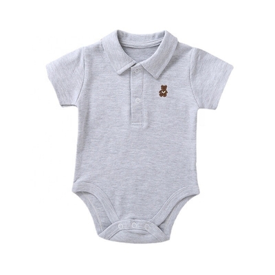 Custom LOGO Color Cute baby Short Sleeve Short romper Lapel Neck litter bear logo print polo baby bodysuit with Snap But