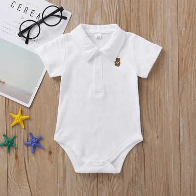 Custom LOGO Color Cute baby Short Sleeve Short romper Lapel Neck litter bear logo print polo baby bodysuit with Snap But