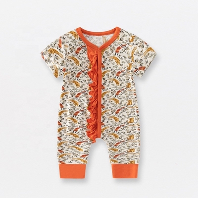 Factory Price bamboo Fabric baby rompers printed pajamas baby zipper snap rompers for summer