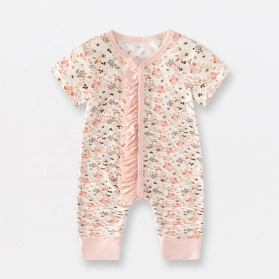 Factory Price bamboo Fabric baby rompers printed pajamas baby zipper snap rompers for summer