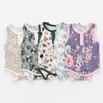 In Stocks Custom Color Printing Baby Rompers 97%Bamboo 3%Spandex Snaps Design Baby Clothing
