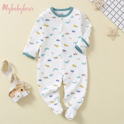 In stock Fold Hand and Snap Feet Design 100% Cotton Baby Romper Jumpsuit Baby Onesie Pajama