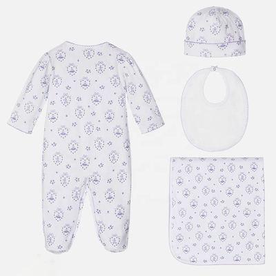 Newborn gift set organic cotton infant toddler rompers / hat / bib / blanket 4pcs baby clothing sets for 0-24m