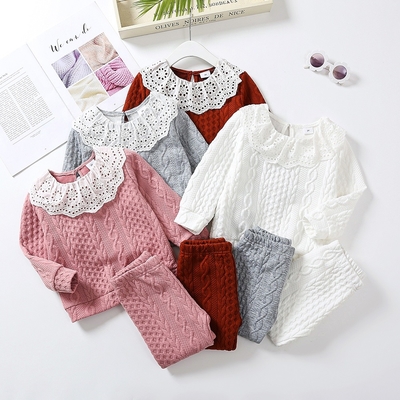 Autumn Children Clothing Sets Casual Long Sleeve Long Pants Suit Ruffle Neck Kids Clothing Sets for Girls 3  to 7 Years