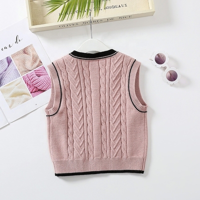 OEM Customized Kids Autumn Winter Children Patch Buttons V-neck Knitted Cardigan Sweater Boys Girls Vest