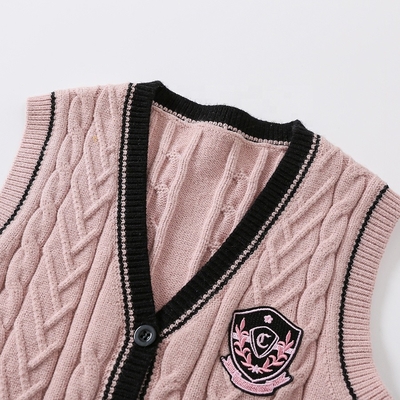 OEM Customized Kids Autumn Winter Children Patch Buttons V-neck Knitted Cardigan Sweater Boys Girls Vest