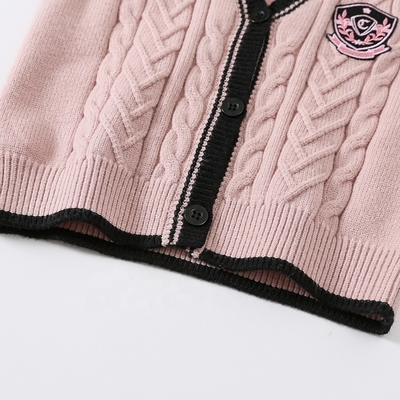 OEM Customized Kids Autumn Winter Children Patch Buttons V-neck Knitted Cardigan Sweater Boys Girls Vest