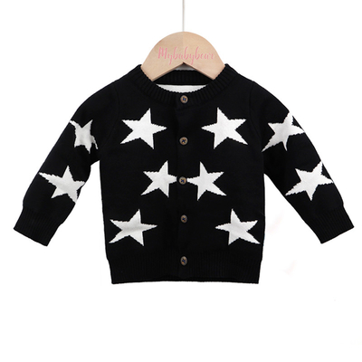 Stars Pattern Jacquard Autumn Winter Organic Cotton Toddler Boy Girl Designer Knitted Baby Cardigan Sweater
