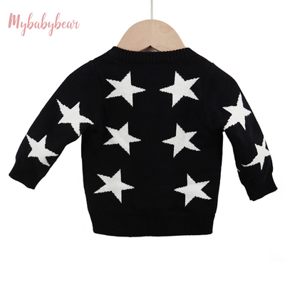 Stars Pattern Jacquard Autumn Winter Organic Cotton Toddler Boy Girl Designer Knitted Baby Cardigan Sweater