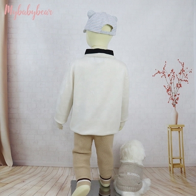 Baby children winter clothing pullover with woven collar sweater tops infant toddler baby girls kids knitted sweater