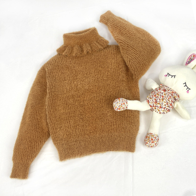 Knitted Kids turndown neck turtleneck ruffle edge collar pullover Children Furry Sweater
