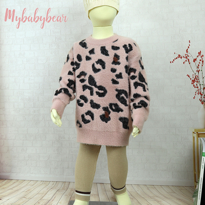 Leopard Pattern Jacquard Knitted Kids baby pullover Children Furry Sweater