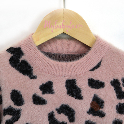 Leopard Pattern Jacquard Knitted Kids baby pullover Children Furry Sweater