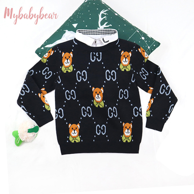 Children's fake-shirt Collar faux shirt Collar neck Jacquard Knit Bear Pattern Boy Girl Kid Winter sweater