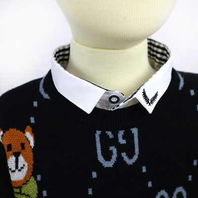 Children's fake-shirt Collar faux shirt Collar neck Jacquard Knit Bear Pattern Boy Girl Kid Winter sweater