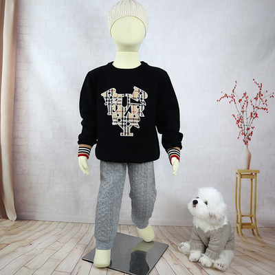 Long sleeve Patch Design Winter Cotton Jersey stitch strip ribbed Pullover Kid Children Knitted sweater