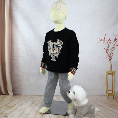 Long sleeve Patch Design Winter Cotton Jersey stitch strip ribbed Pullover Kid Children Knitted sweater