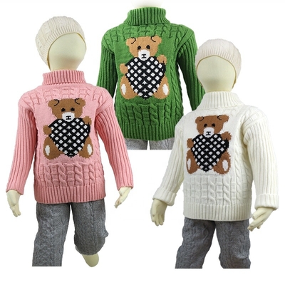 Customized Knitted Jacquard Cable Pattern Children Little Kids Winter Clothing Girls Sweaters