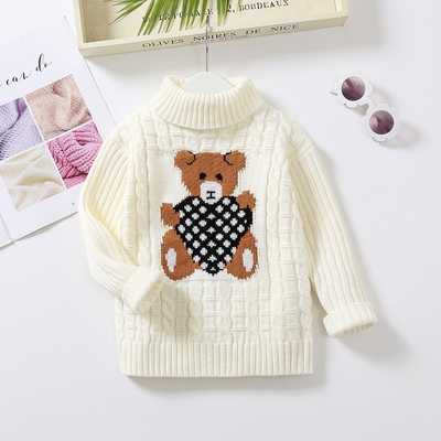 Customized Knitted Jacquard Cable Pattern Children Little Kids Winter Clothing Girls Sweaters