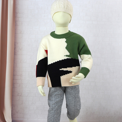 Custom Knitted Pattern 100% Cotton Wool Woolen Yarn Color Combination Toddler Baby Boy Sweater for Kids Winter Wear