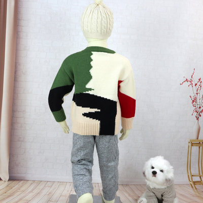 Custom Knitted Pattern 100% Cotton Wool Woolen Yarn Color Combination Toddler Baby Boy Sweater for Kids Winter Wear