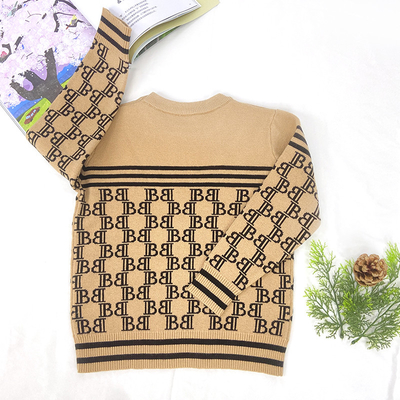 Knitted Cotton letter stripe pattern Ribbed hem Baby Boy kids Wear Pullover Sweater for Winter