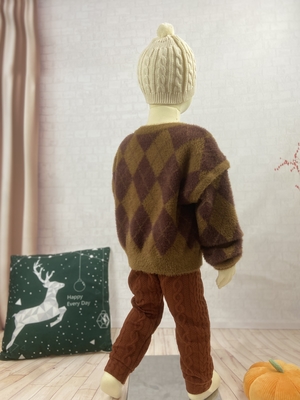 Children's Jacquard Pattern Kid Knitted baby Girls and Boys Lantern Puff sleeve pullover Furry Sweater