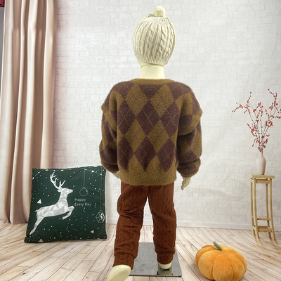 Children's Jacquard Pattern Kid Knitted baby Girls and Boys Lantern Puff sleeve pullover Furry Sweater