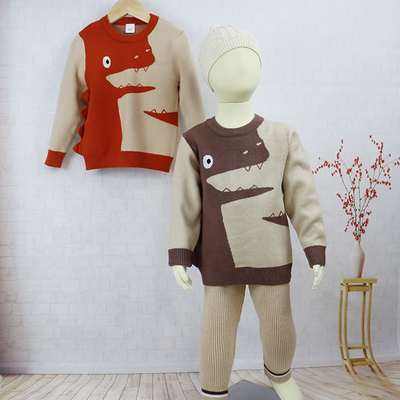 Custom Knitted Cotton Yarn Color Combination Baby Boy Winter Wear Pullover Sweater for Kids