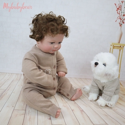 Autumn winter print long-sleeved button baby bodysuit cute bear warm knitted sweater baby bodysuit romper