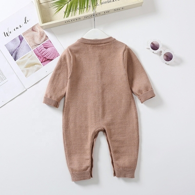 Custom Fall Winter White Pattern Long Sleeve Infant 100% Cotton Clothes Jumpsuit Toddler Knitted Baby Sweater Romper