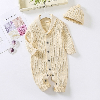 Winter Long sleeve Hat & Onesie set Newborn Boys Toddler Girls Organic Cotton Kids Infant Baby Knitted Sweater Romper