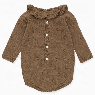 Antumn Winter Ruffle neck Long Sleeve Newborn Girls Organic Cotton Kids Infant Baby Knitted Sweater Romper