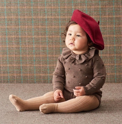 Antumn Winter Ruffle neck Long Sleeve Newborn Girls Organic Cotton Kids Infant Baby Knitted Sweater Romper