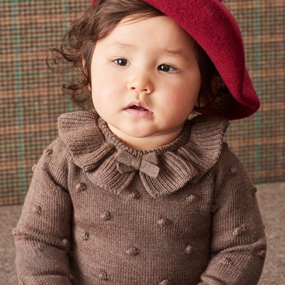 Antumn Winter Ruffle neck Long Sleeve Newborn Girls Organic Cotton Kids Infant Baby Knitted Sweater Romper